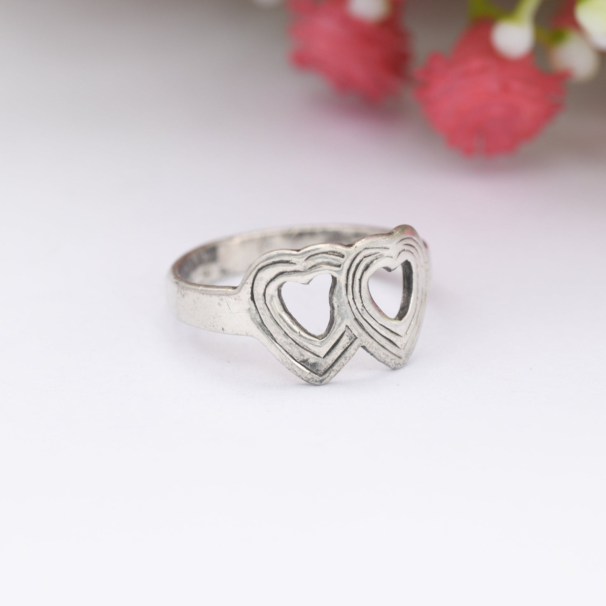 Vintage Sterling Silver Heart Ring - Two Linked Love Hearts | Friendship Love Gift | UK Size - L | US Size - 5 3/4