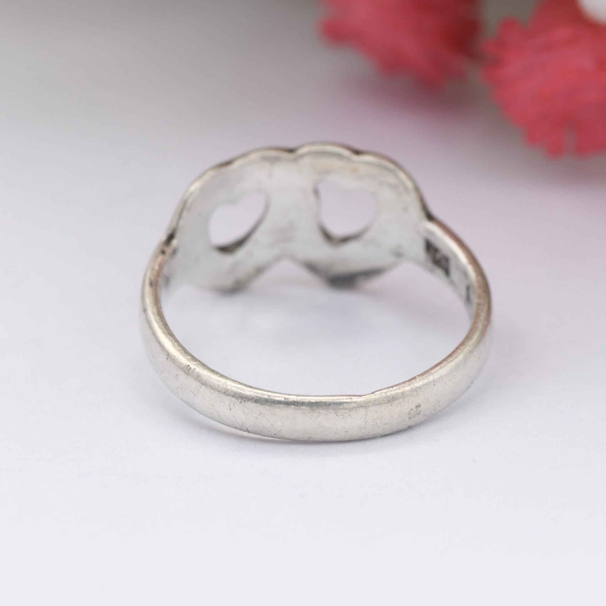 Vintage Sterling Silver Heart Ring - Two Linked Love Hearts | Friendship Love Gift | UK Size - L | US Size - 5 3/4