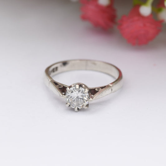 Vintage Sterling Silver Cubic Zirconia Solitaire Ring - Large White Stone CZ | UK Size - M | US Size - 6 1/4