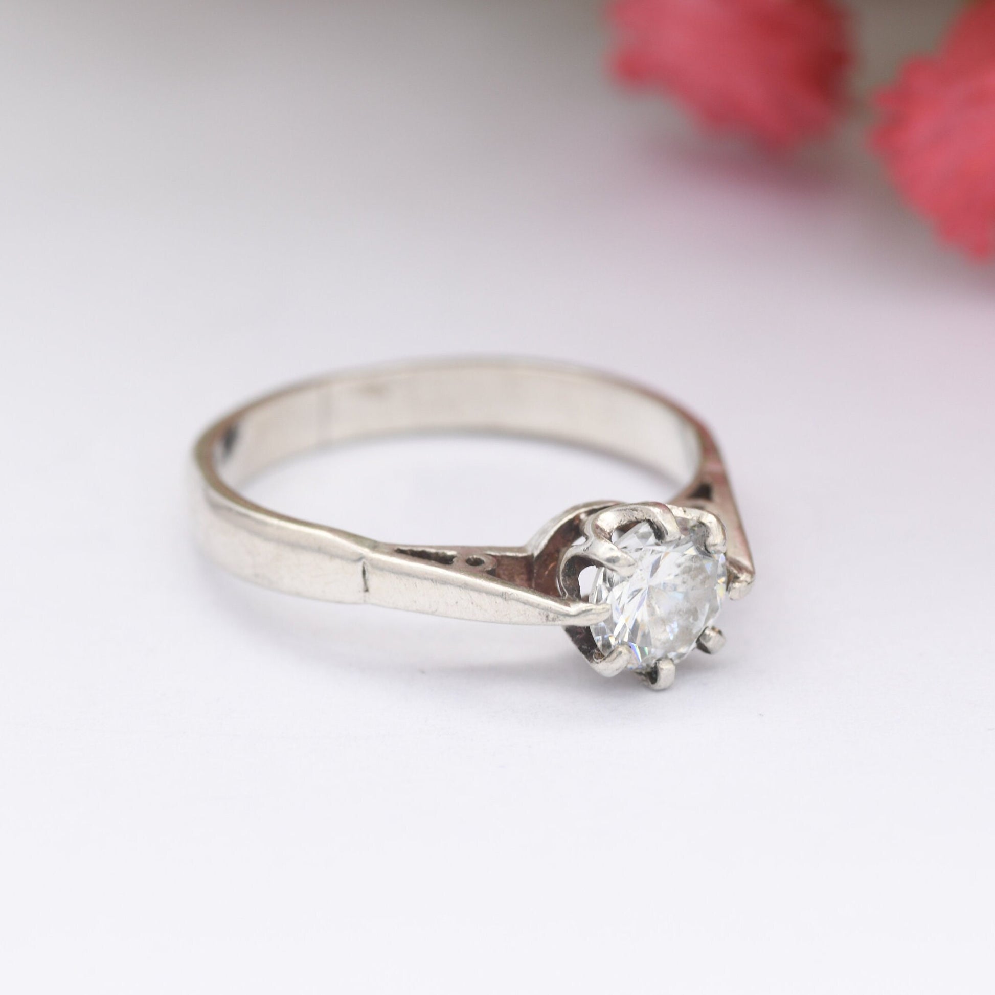 Vintage Sterling Silver Cubic Zirconia Solitaire Ring - Large White Stone CZ | UK Size - M | US Size - 6 1/4