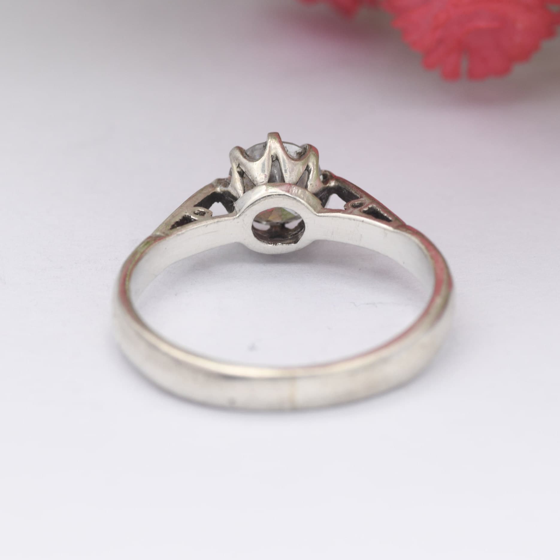 Vintage Sterling Silver Cubic Zirconia Solitaire Ring - Large White Stone CZ | UK Size - M | US Size - 6 1/4