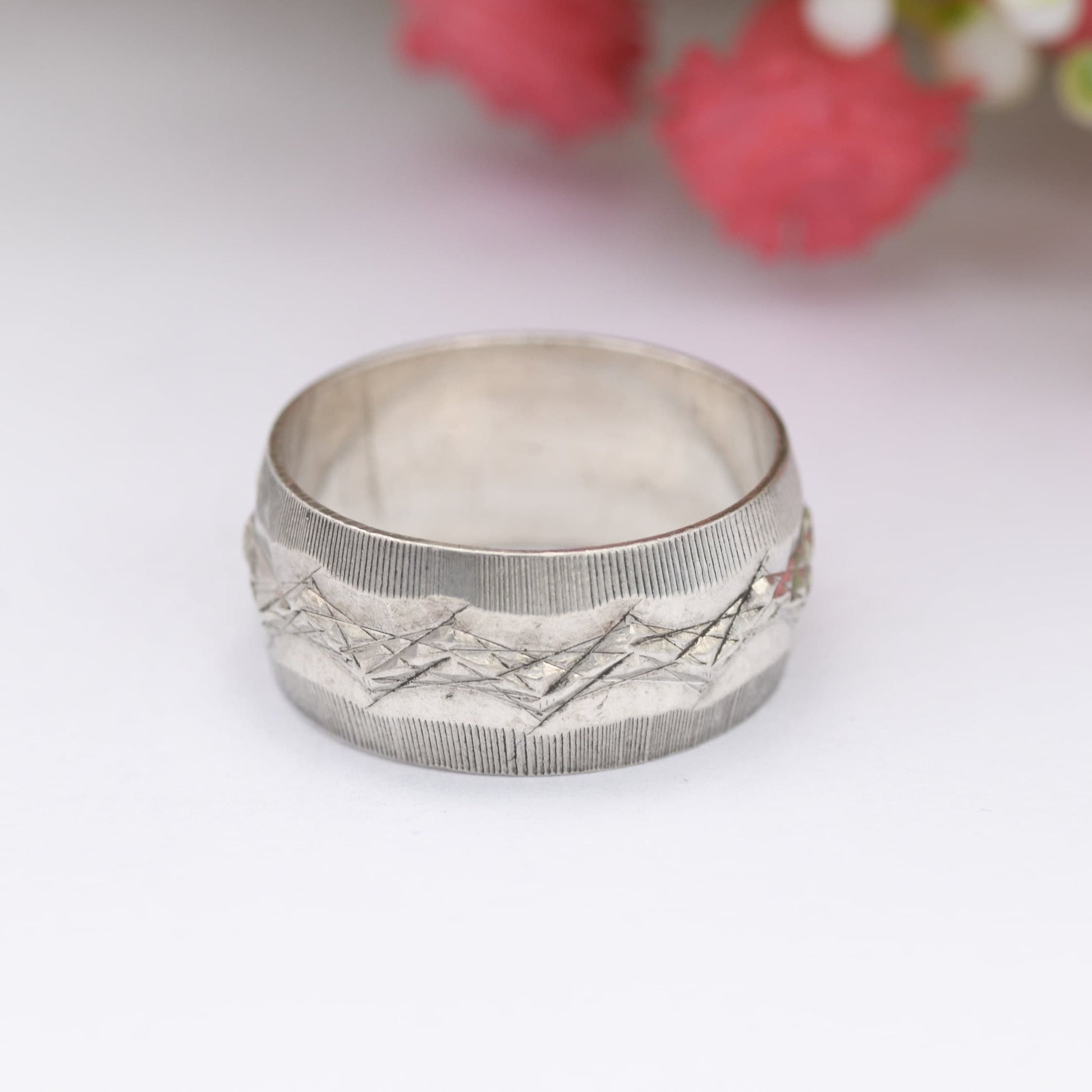 Vintage Sterling Silver Patterned Band Ring 1976 by Toye Kenning and Spencer TK&S - Chunky Mid-Century | UK Size - L | US Size - 5 3/4