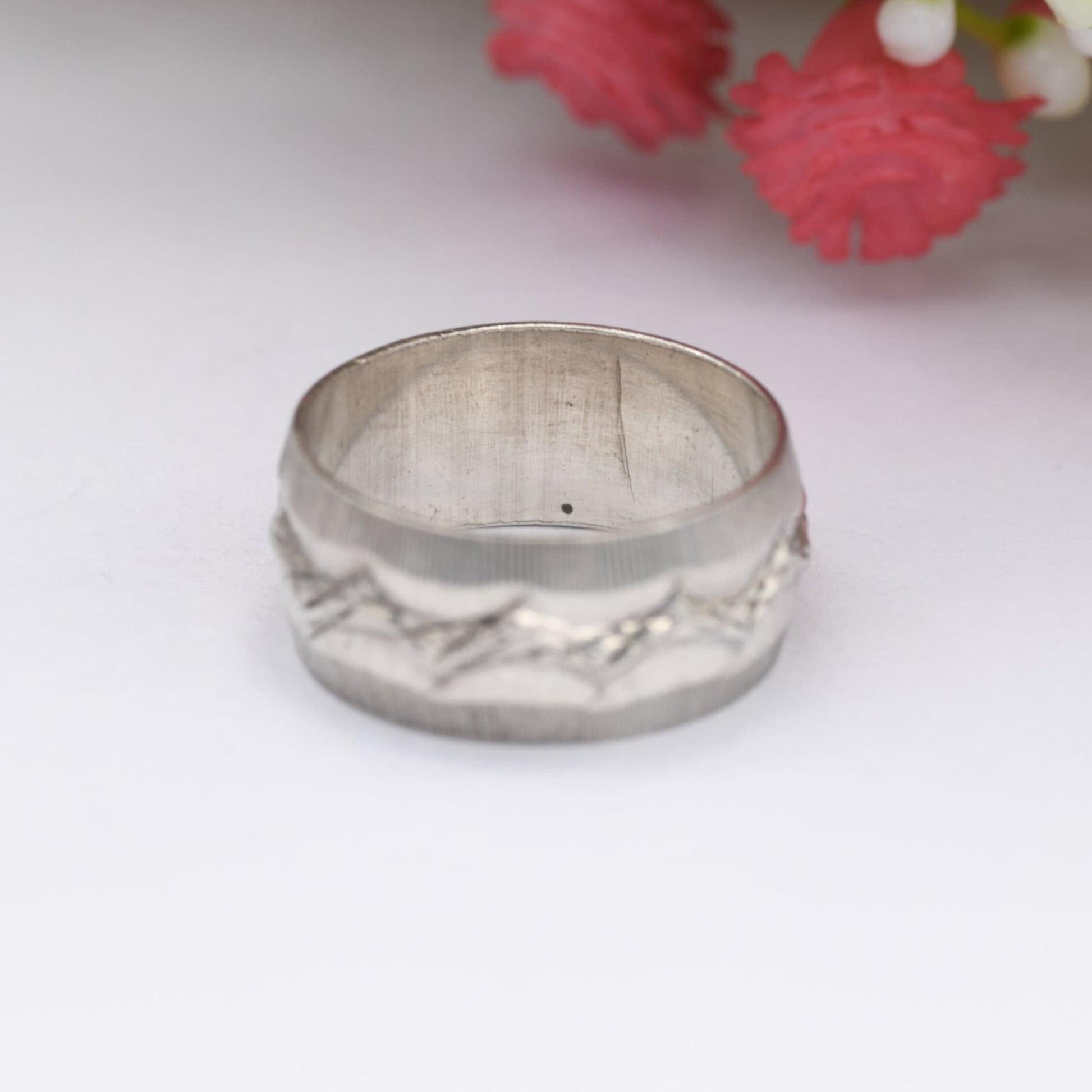 Vintage Sterling Silver Patterned Band Ring 1976 by Toye Kenning and Spencer TK&S - Chunky Mid-Century | UK Size - L | US Size - 5 3/4