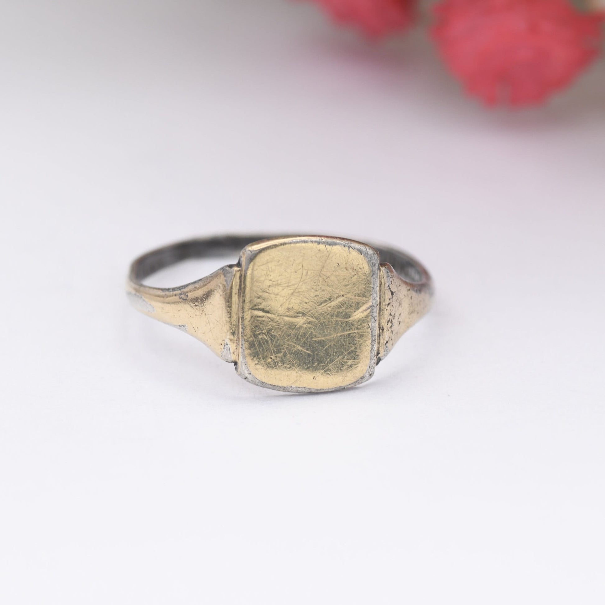 Vintage 9ct Gold Plated Sterling Silver Signet Ring - Blank Face No Engraving | UK Size - M 1/2 | US Size - 6 1/2