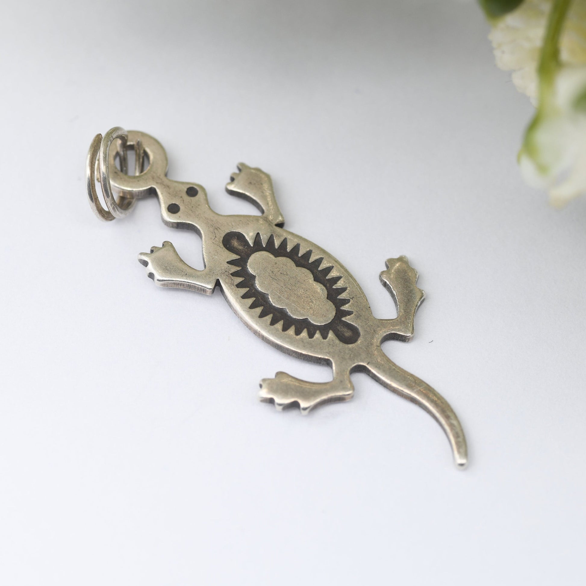 Vintage Sterling Silver Navajo Lizard Charm Pendant - Signed with Shop Mark to Reverse