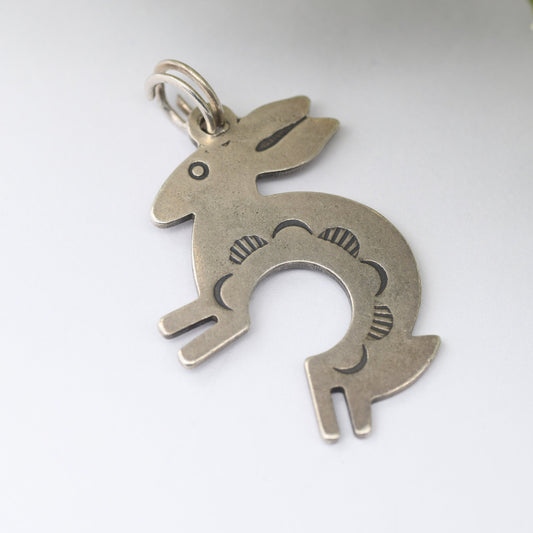 Vintage Silver Navajo Rabbit Charm Pendant - Leaping Rabbit Symbol of Fertility Abundance