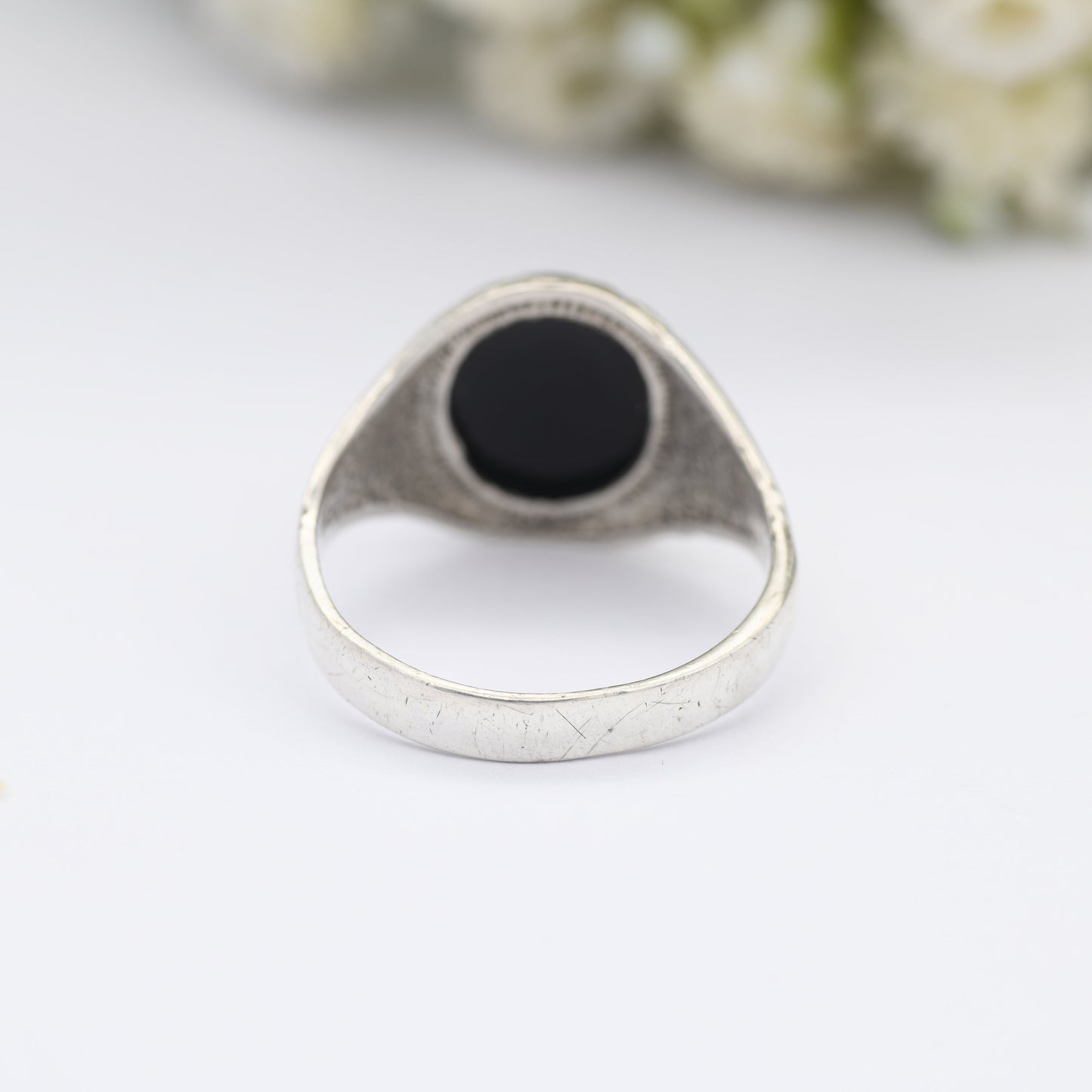 Vintage Sterling Silver Onyx Signet Ring - Chunky Large Unisex Jewellery | UK Size - R | US Size - 8 1/2