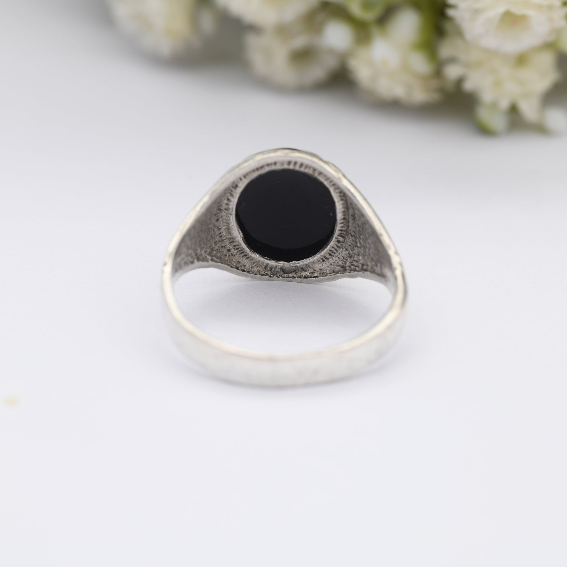 Vintage Sterling Silver Onyx Signet Ring - Chunky Large Unisex Jewellery | UK Size - R | US Size - 8 1/2