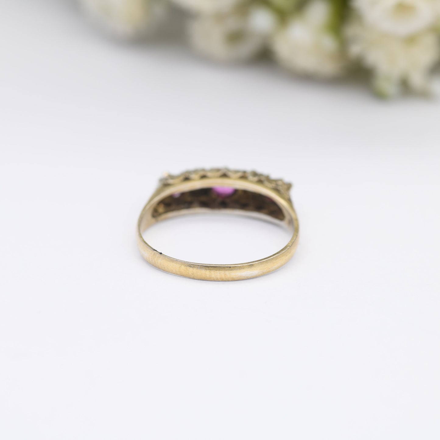 Vintage Silver Ruby and Diamond Ring - Gold Plated | Alternative Engagement | UK Size - K | US Size - 5 1/2