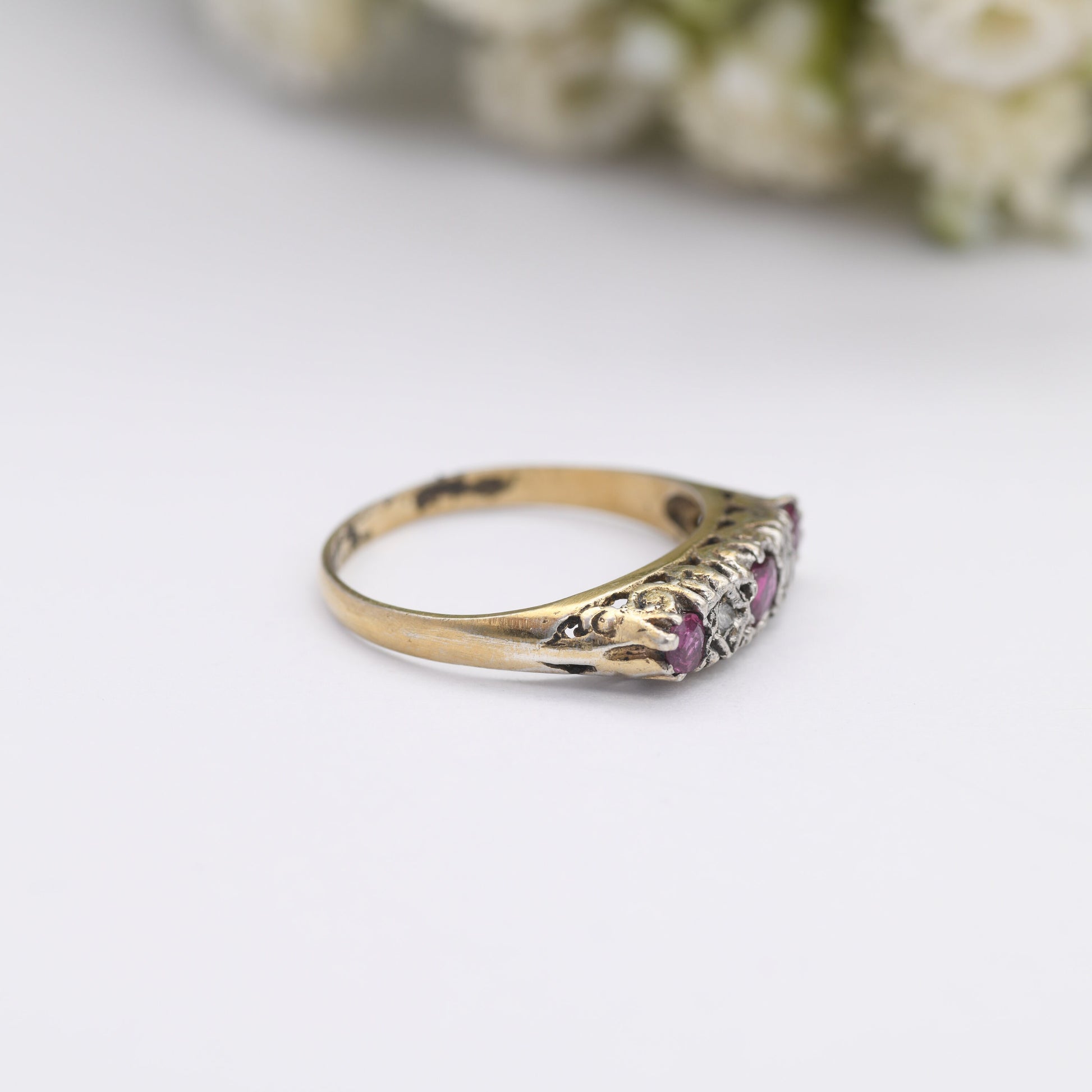 Vintage Silver Ruby and Diamond Ring - Gold Plated | Alternative Engagement | UK Size - K | US Size - 5 1/2