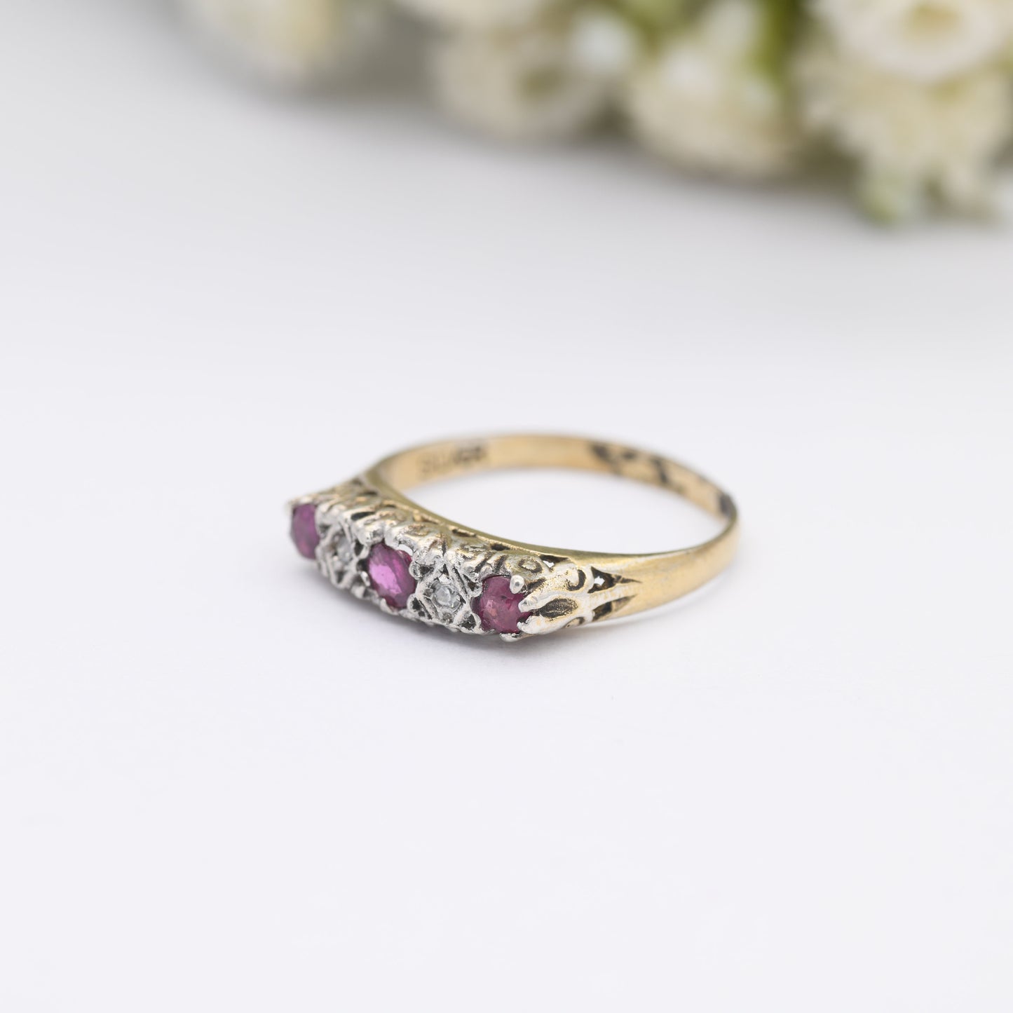 Vintage Silver Ruby and Diamond Ring - Gold Plated | Alternative Engagement | UK Size - K | US Size - 5 1/2