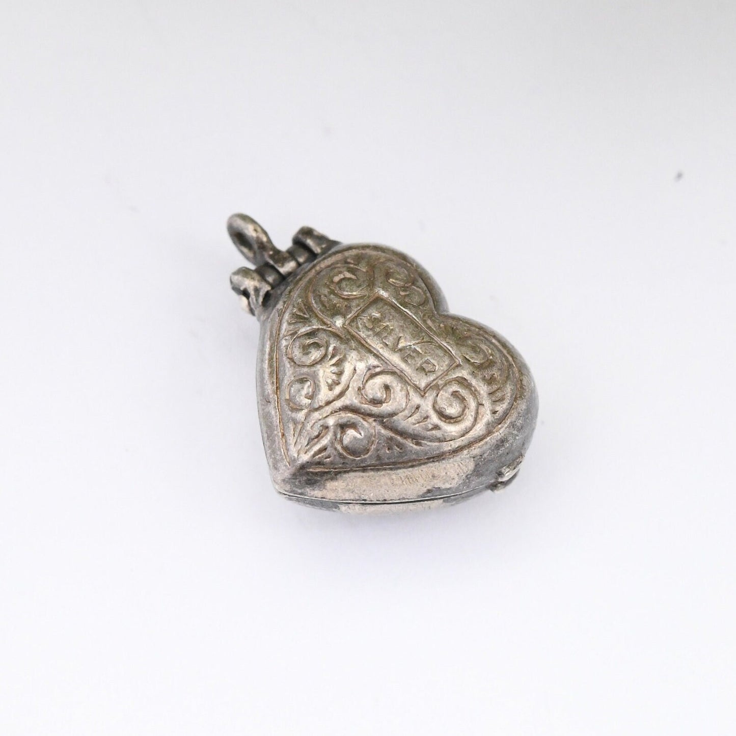 Vintage Sterling Silver Opening Heart Charm Pendant - Opening to Couple Inside | Man and Woman Hugging