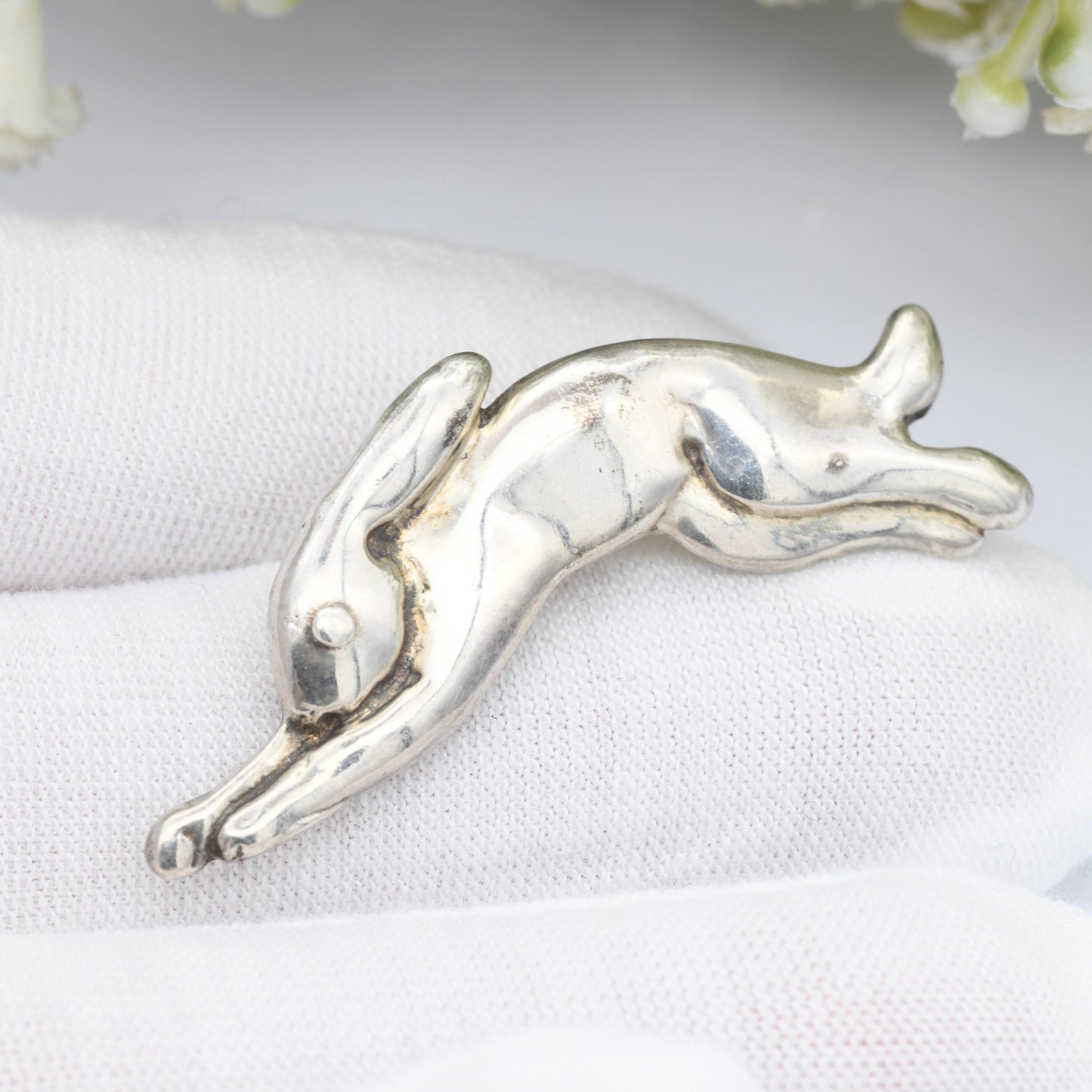 Vintage Sterling Silver Rabbit Brooch - Novelty Animal Jewellery | Leaping Bouncing Bunny Rabbit Jewellery