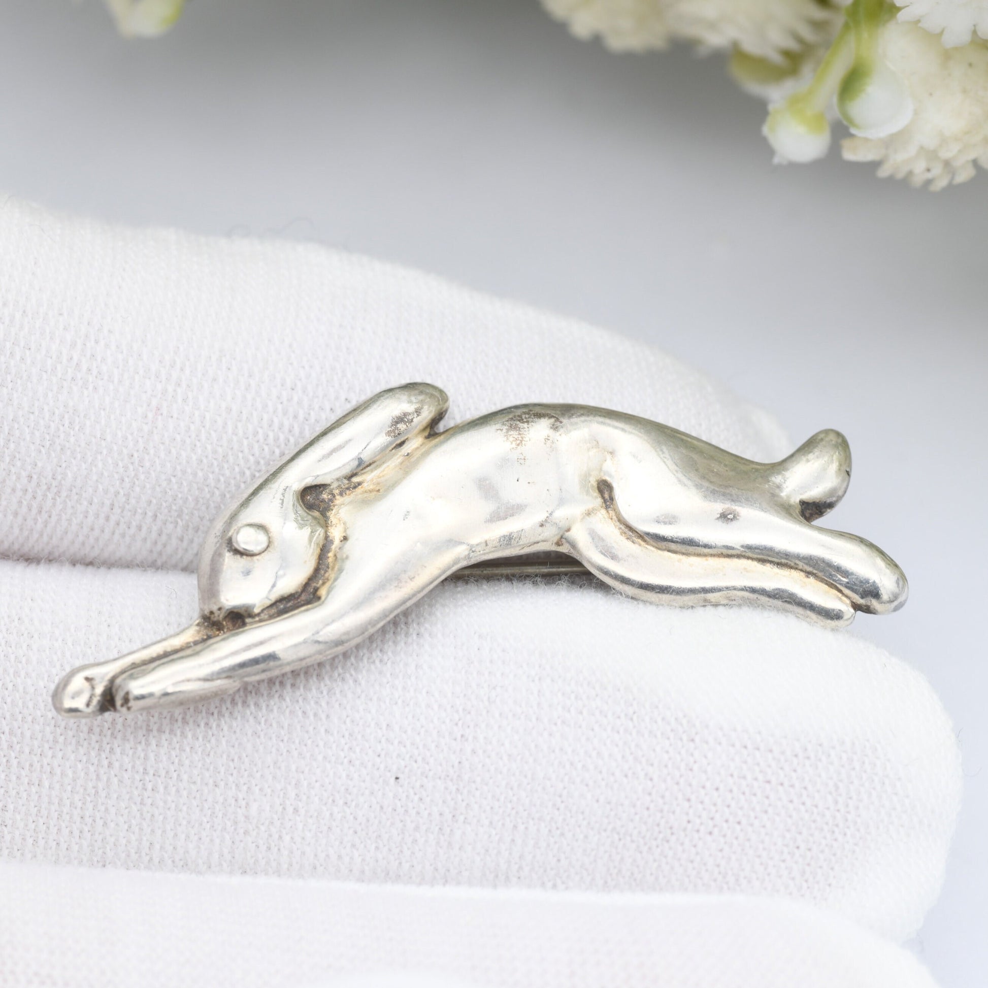 Vintage Sterling Silver Rabbit Brooch - Novelty Animal Jewellery | Leaping Bouncing Bunny Rabbit Jewellery