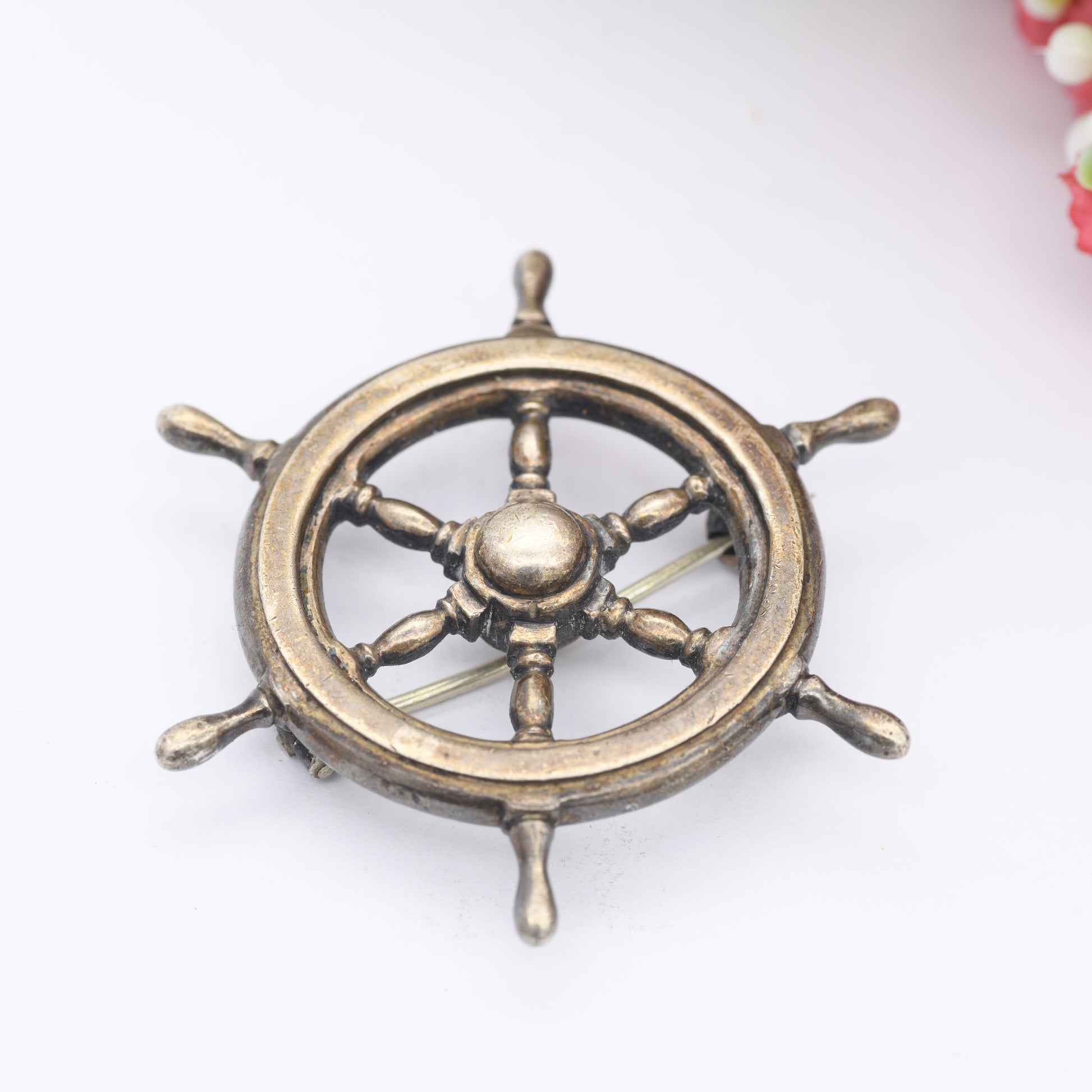 Vintage Sterling Silver Ship's Wheel Brooch - Helm Steering Wheel | Symbolic Jewellery