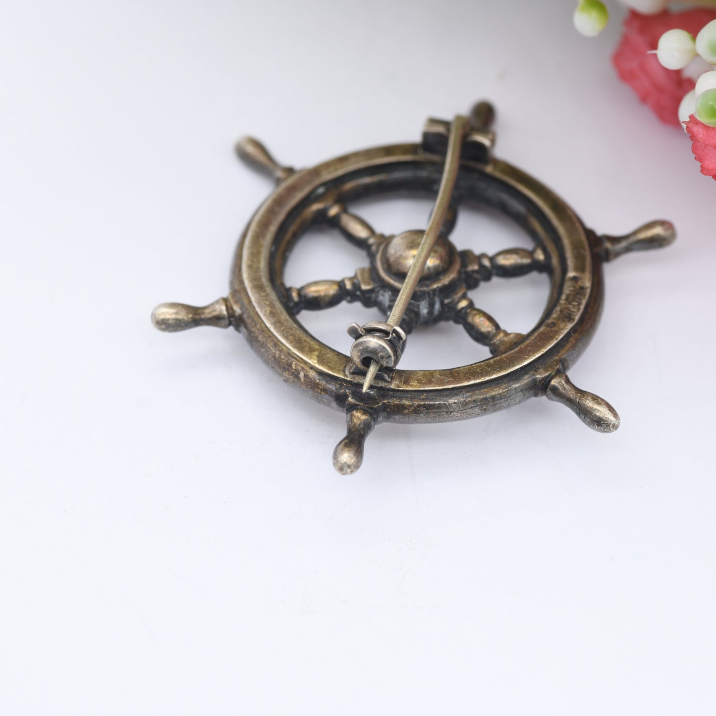 Vintage Sterling Silver Ship's Wheel Brooch - Helm Steering Wheel | Symbolic Jewellery