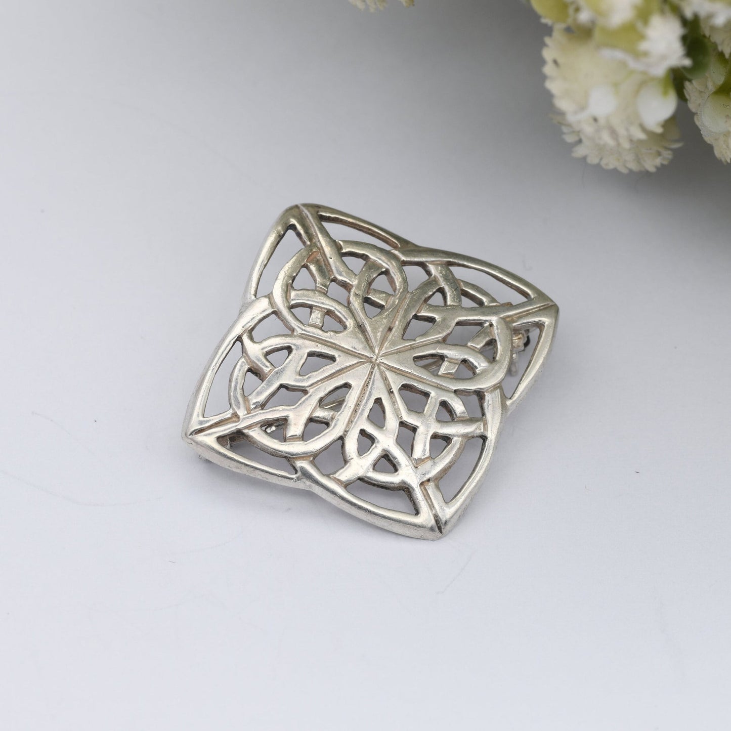 Vintage Scottish Sterling Silver Brooch with Openwork Celtic Knot Design