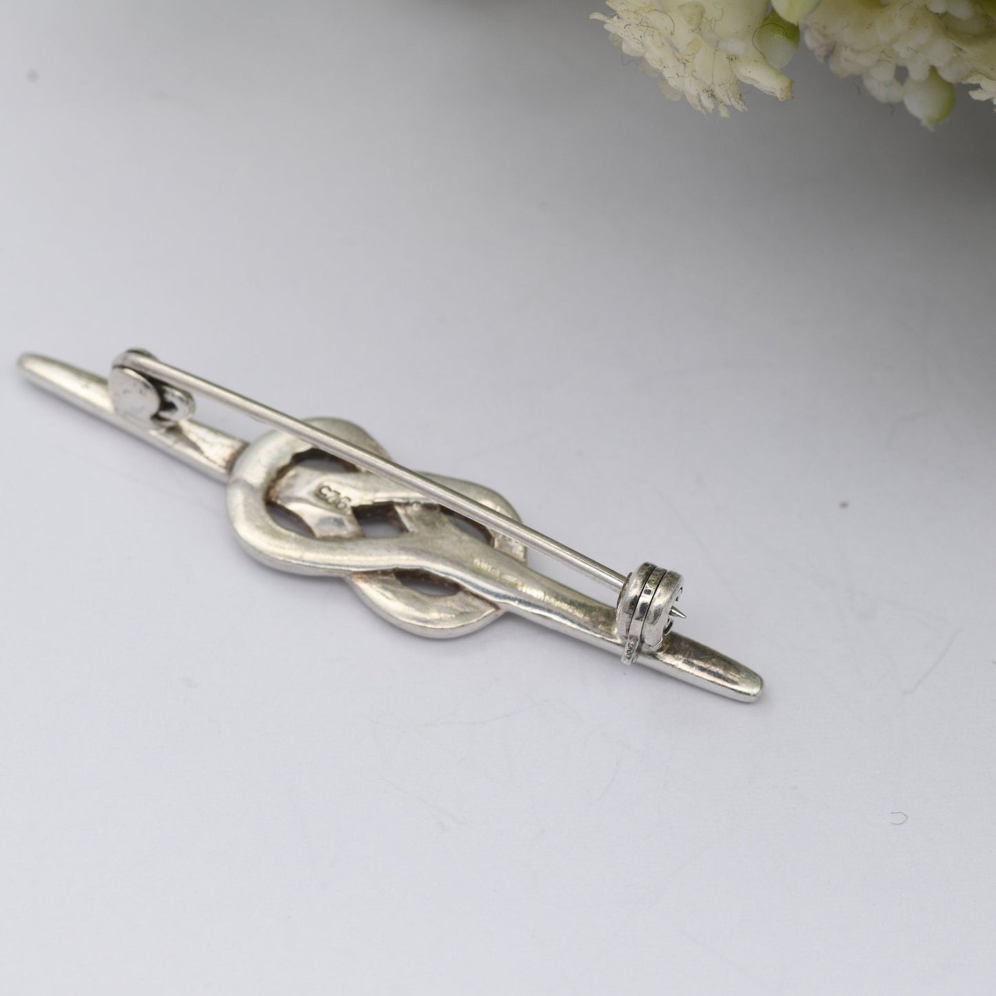 Vintage Sterling Silver Celtic Infinity Knot Bar Brooch - Twisted Design