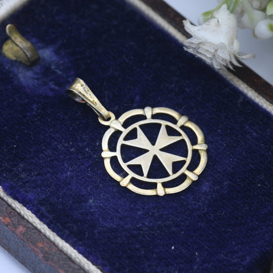 Vintage Sterling Silver Maltese Cross Pendant - Openwork | Gold Plated | DAJ