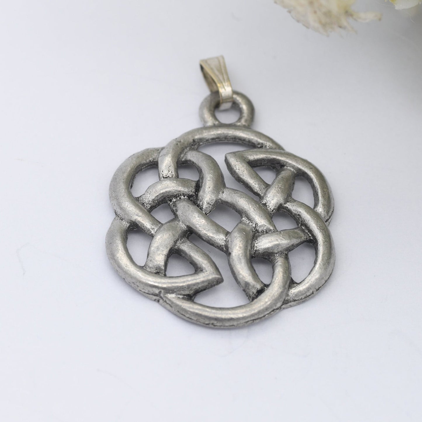 Vintage Pewter Celtic Cross Pendant - Floral Celtic Twist Design