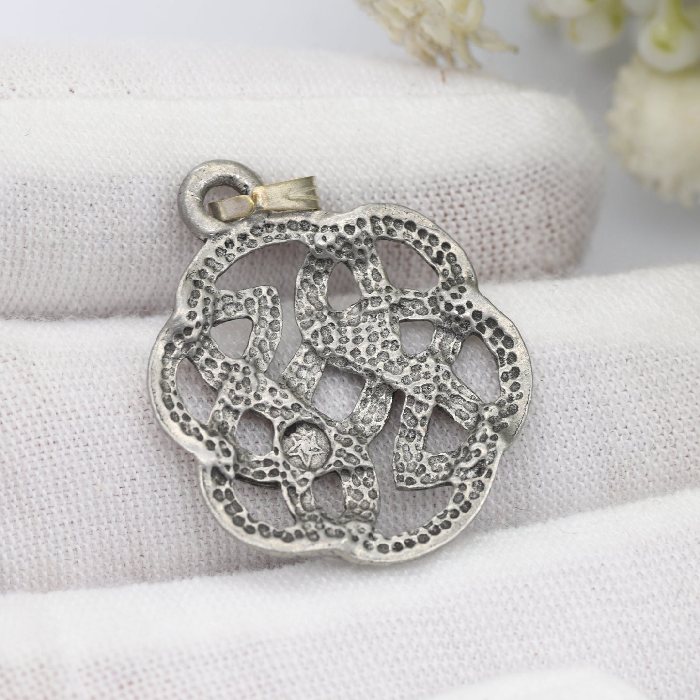 Vintage Pewter Celtic Cross Pendant - Floral Celtic Twist Design