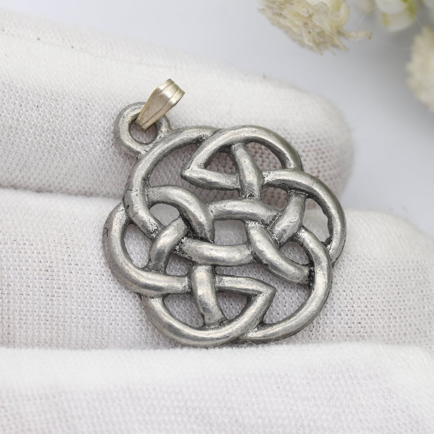 Vintage Pewter Celtic Cross Pendant - Floral Celtic Twist Design