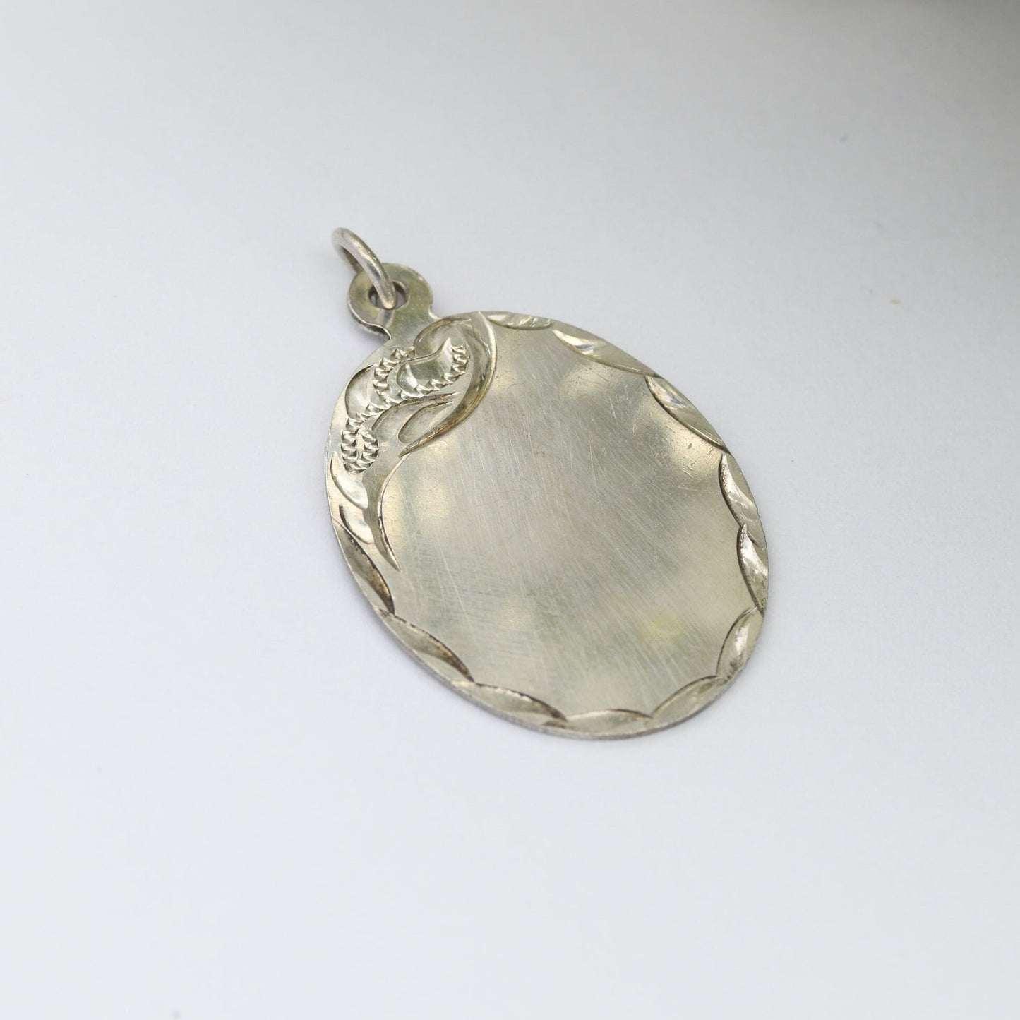 Vintage Irish Sterling Silver Engraved Pendant 1984 - Oval Shaped | Antique Style | for Engraving Initial or Date