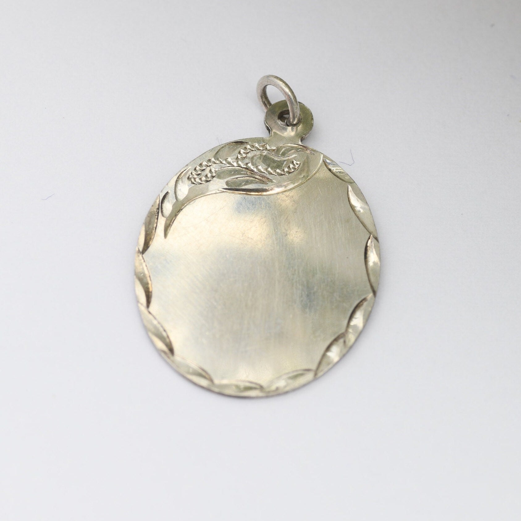 Vintage Irish Sterling Silver Engraved Pendant 1984 - Oval Shaped | Antique Style | for Engraving Initial or Date