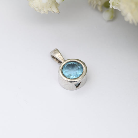 Vintage Sterling Silver Blue Stone Pendant - Minimal Everyday Silver Jewellery | Small Pendant