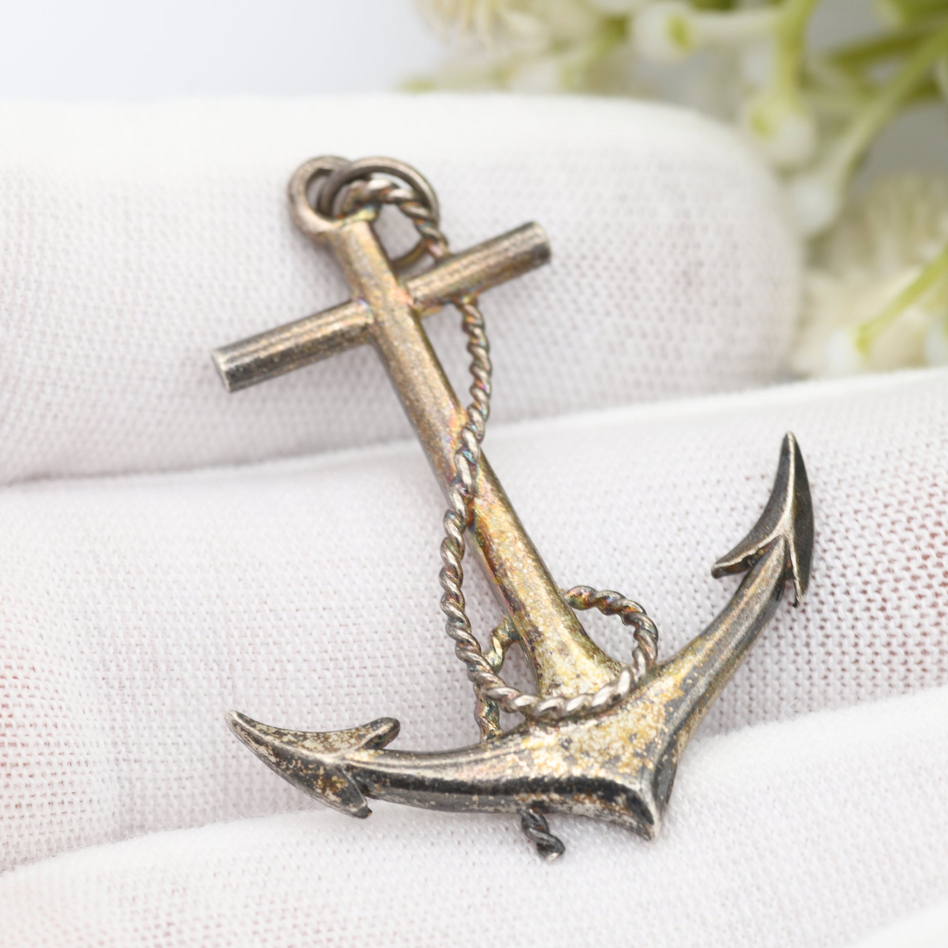 Vintage Anchor Pendant with Rope Twist - Nautical Sailor Themed Jewellery