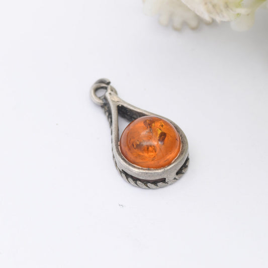 Vintage Amber Silver Pendant - Baltic Amber Pendant | Teardrop Shape