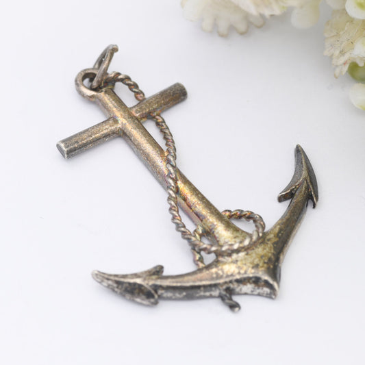 Vintage Anchor Pendant with Rope Twist - Nautical Sailor Themed Jewellery