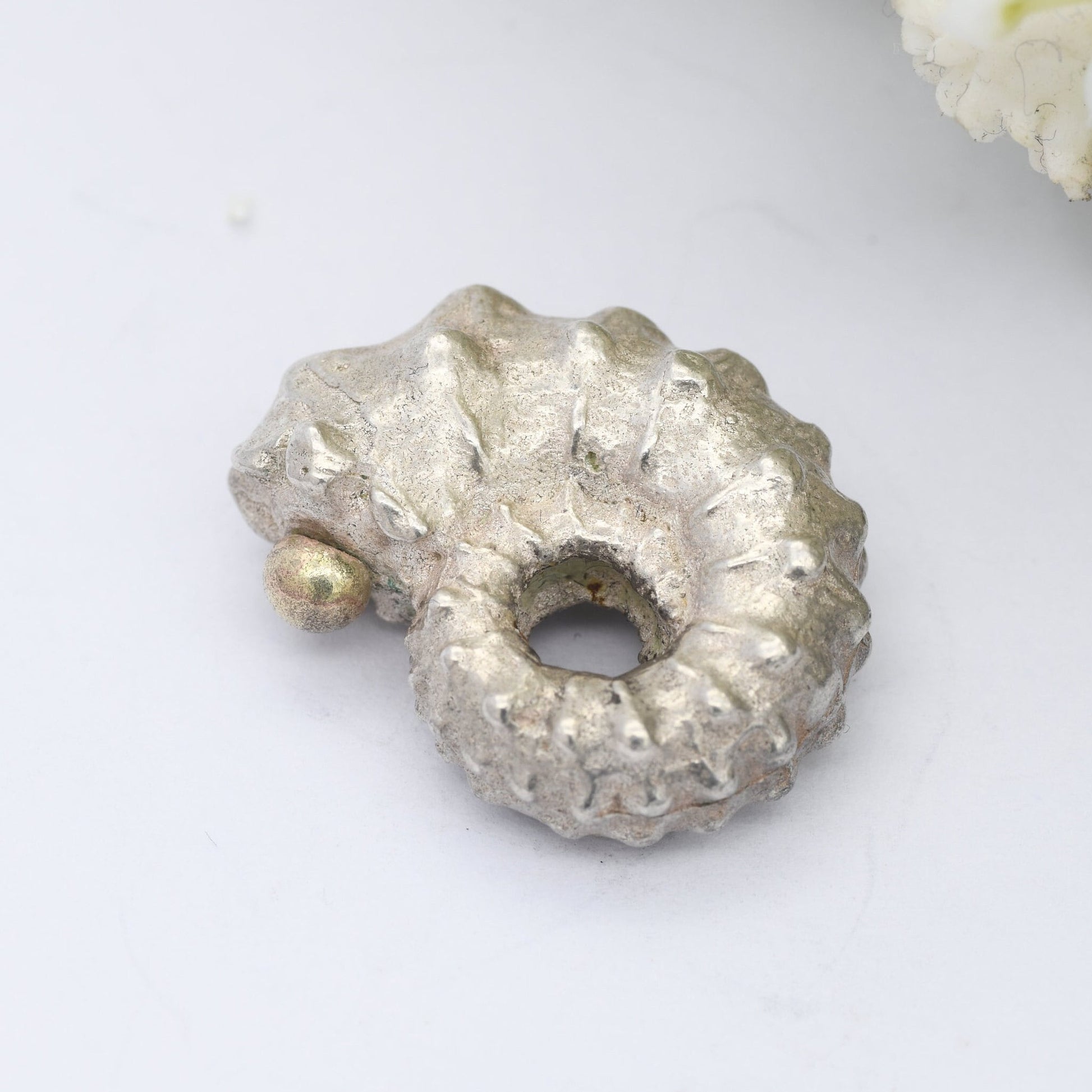 Vintage Cast Ammonite Fossil Pendant - Ancient Shell Shape | Textured Silver Design