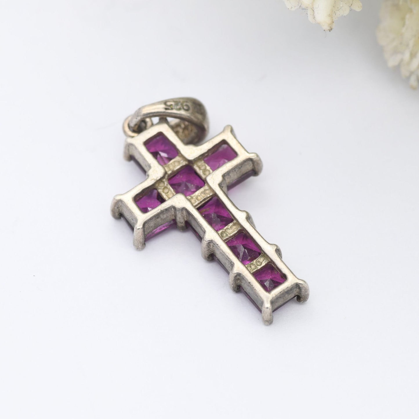 Sterling Silver Purple Stone Cross Pendant