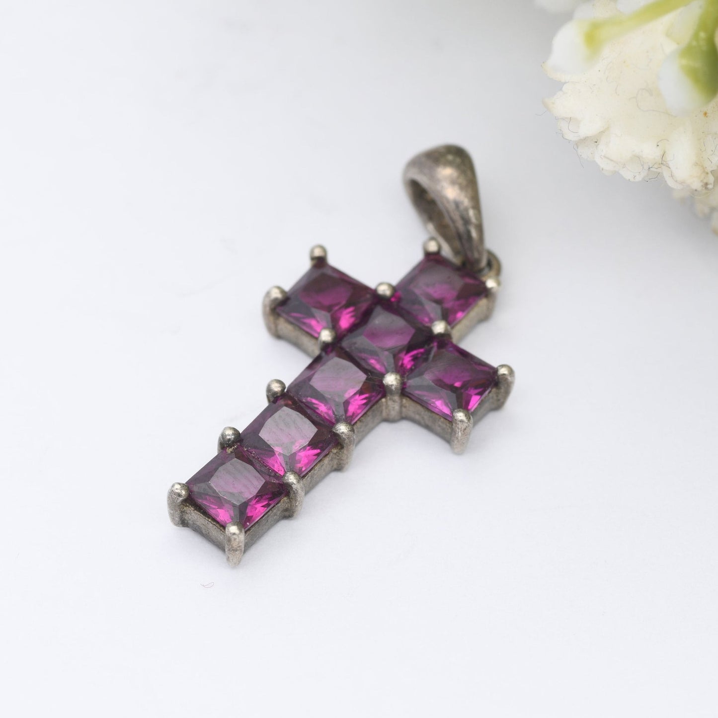 Sterling Silver Purple Stone Cross Pendant