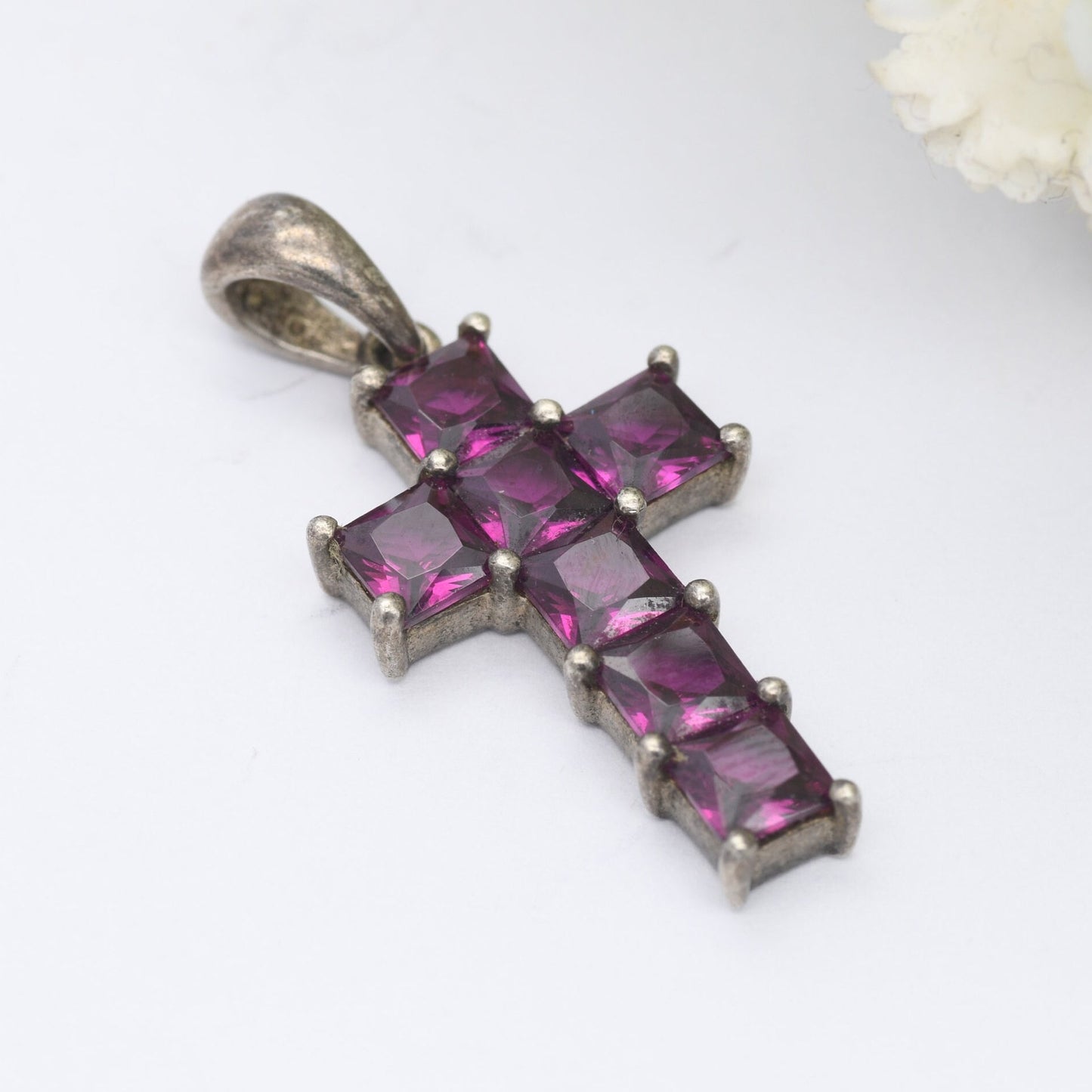 Sterling Silver Purple Stone Cross Pendant