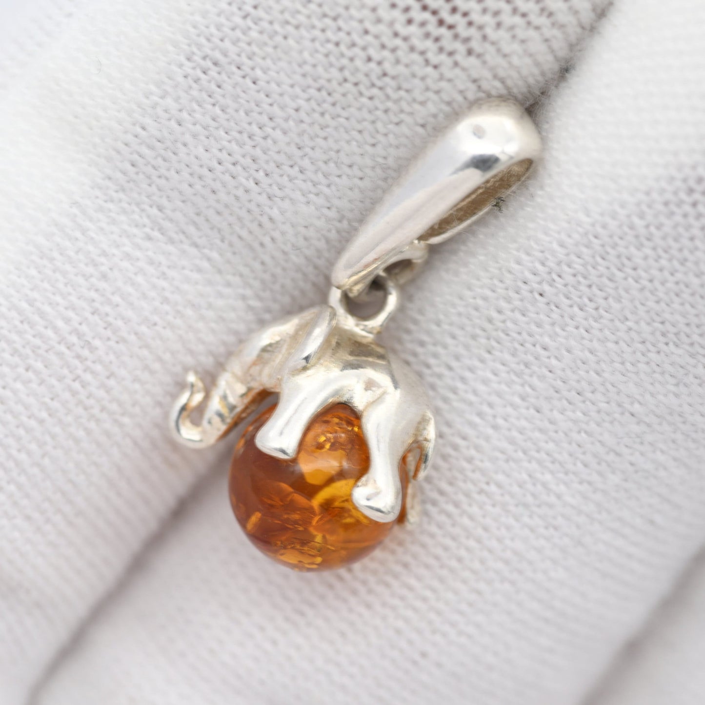 Vintage Amber Elephant Sterling Silver Pendant