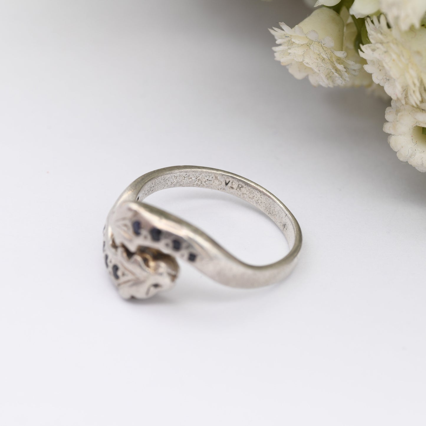 Vintage Sterling Silver Sapphire Panther Ring 1993 - Toi et Moi Style Animal Jewellery | Nature Lover Gift | UK Size - Q 1/2 US Size - 8 1/4