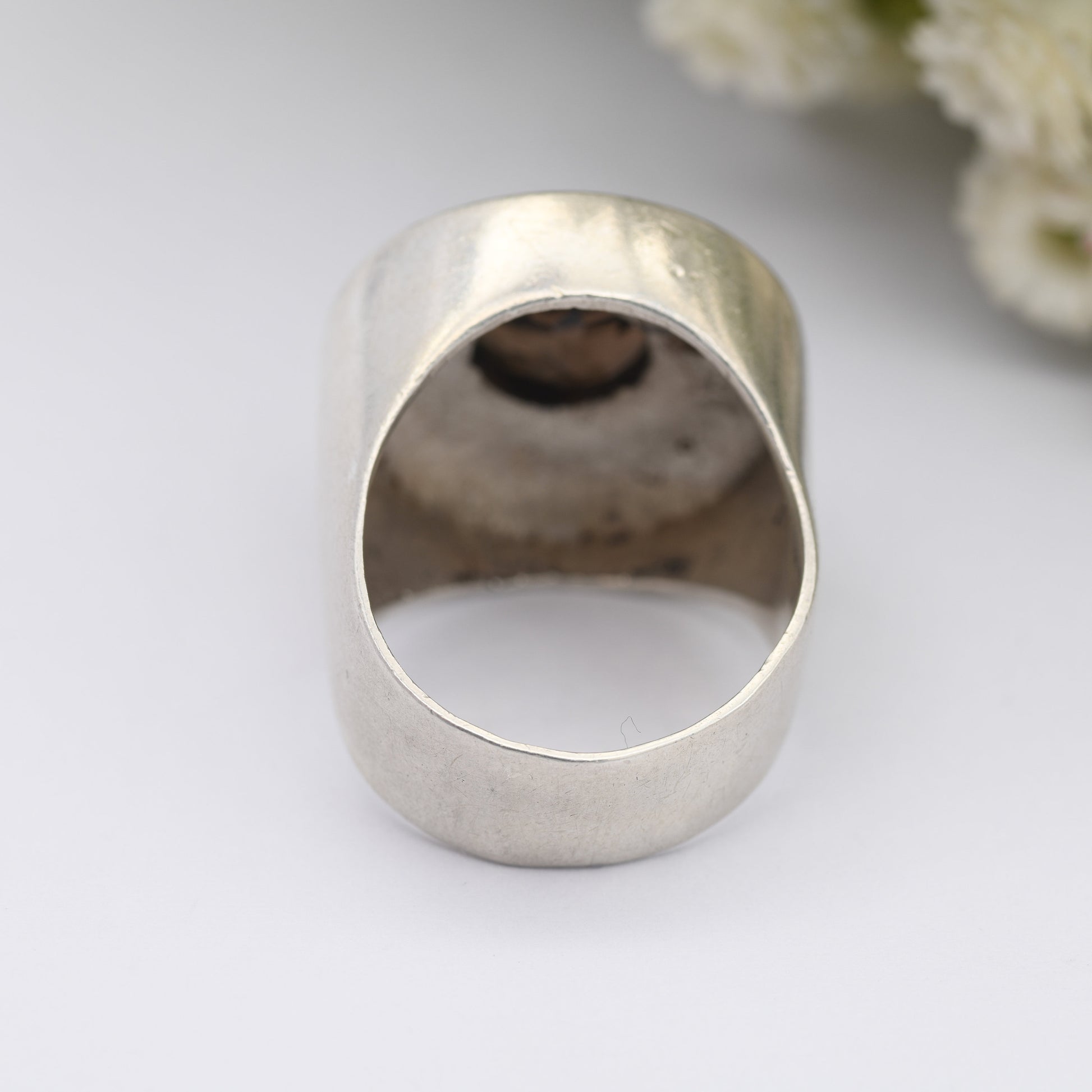 Vintage Sterling Silver Smoky Quartz Ring 1970 CJB - Chunky Mid-Century Modernist Design | UK Size - O 1/2 | US Size - 7 1/2