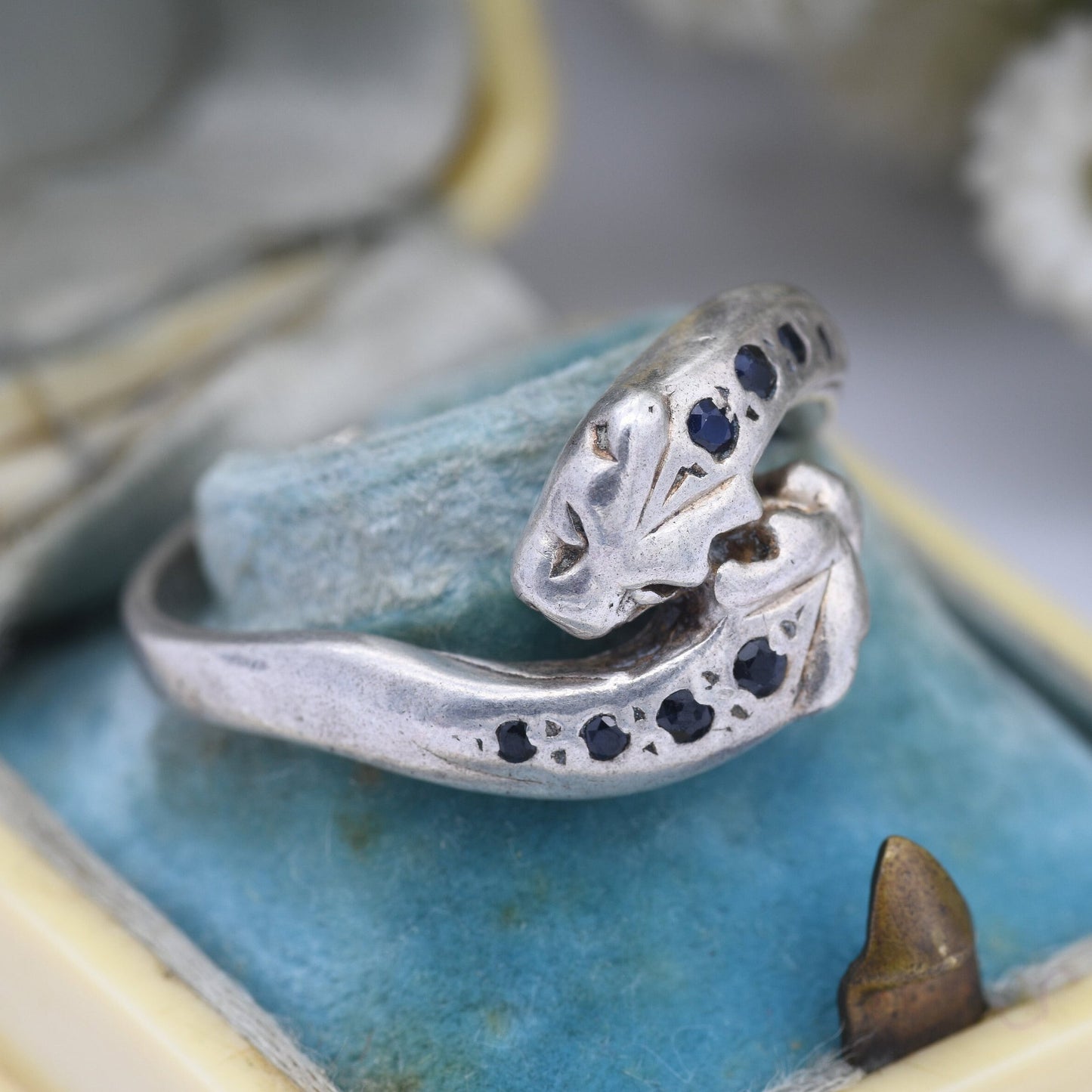 Vintage Sterling Silver Sapphire Panther Ring 1993 - Toi et Moi Style Animal Jewellery | Nature Lover Gift | UK Size - Q 1/2 US Size - 8 1/4