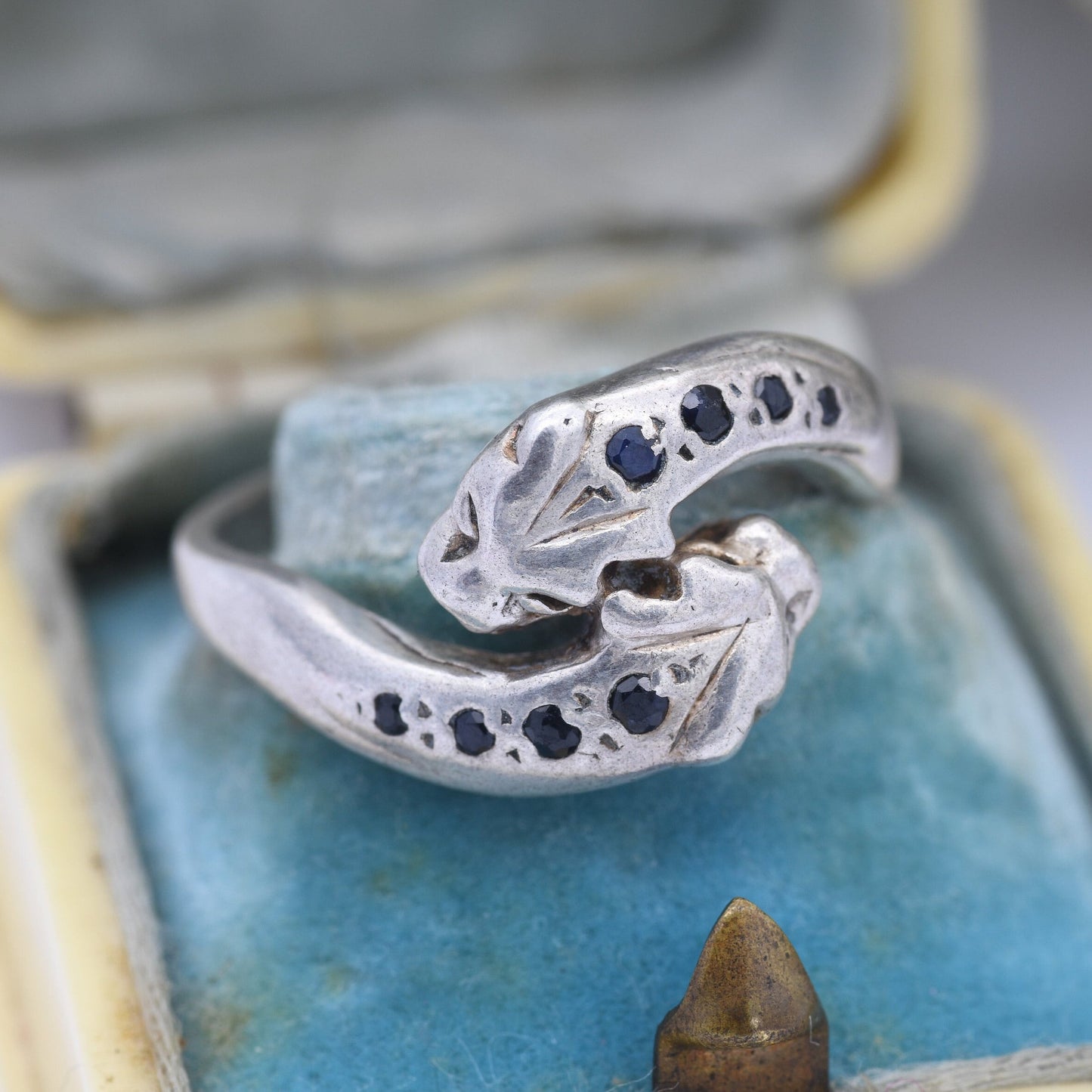 Vintage Sterling Silver Sapphire Panther Ring 1993 - Toi et Moi Style Animal Jewellery | Nature Lover Gift | UK Size - Q 1/2 US Size - 8 1/4