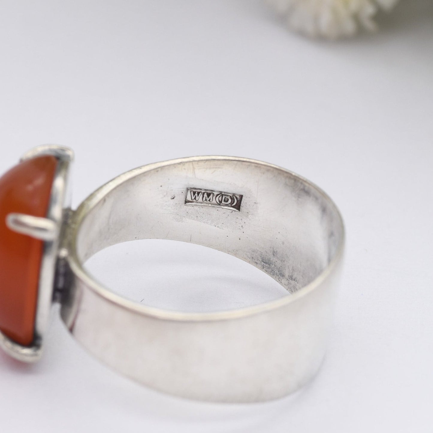 Vintage Mid-Century Sterling Silver Carnelian Ring 1970 - Chunky Band | UK Size - M | US Size - 6/4