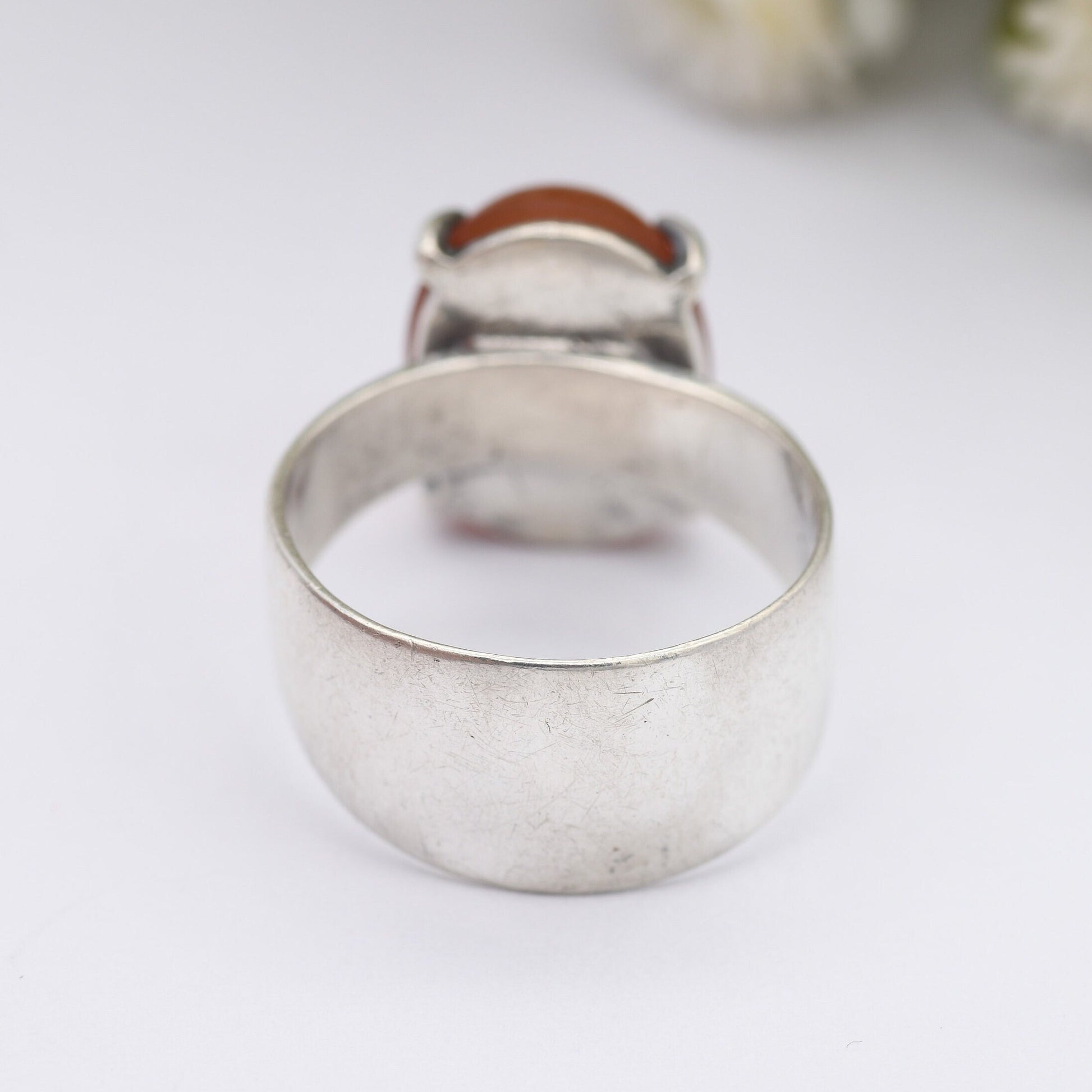 Vintage Mid-Century Sterling Silver Carnelian Ring 1970 - Chunky Band | UK Size - M | US Size - 6/4