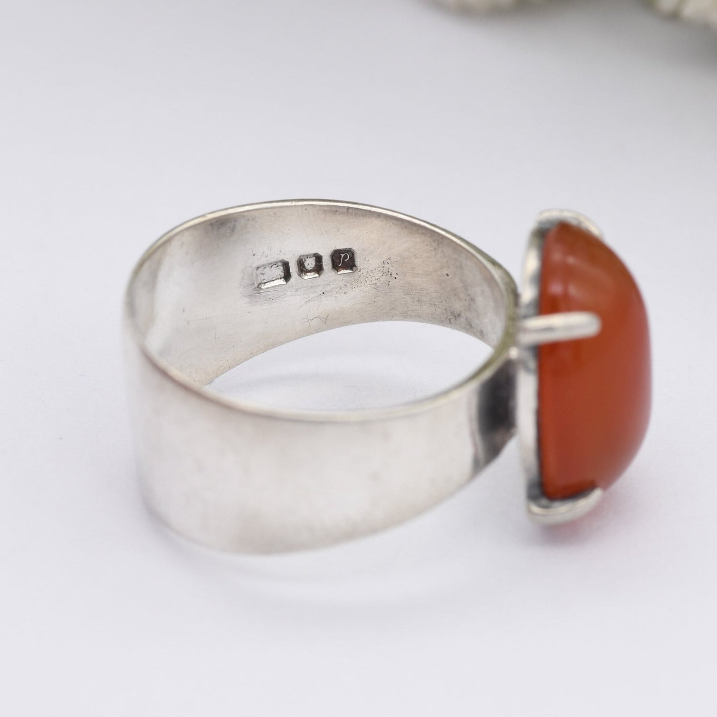 Vintage Mid-Century Sterling Silver Carnelian Ring 1970 - Chunky Band | UK Size - M | US Size - 6/4