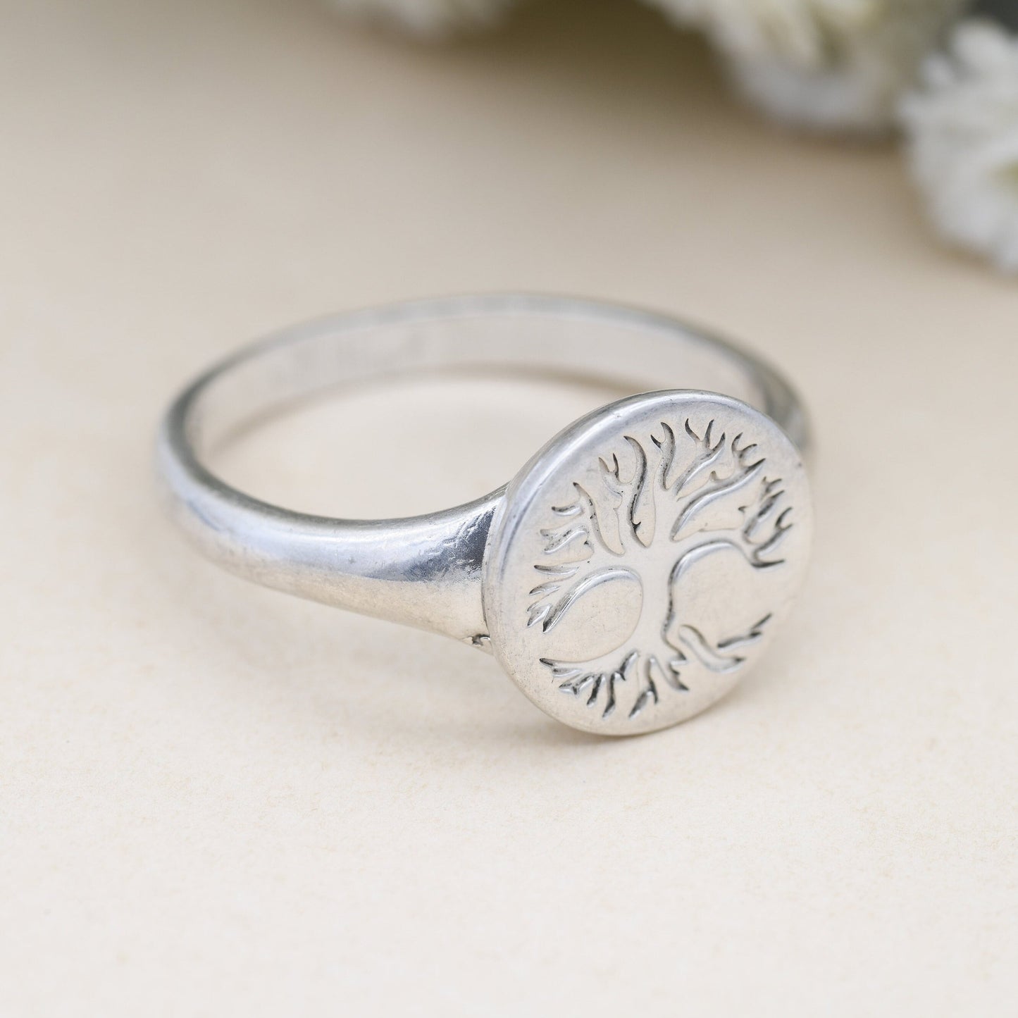 Sterling Silver St Justin Tree of Life Signet Ring - Celtic Design | Large Chunky Silver | UK Size - Y | US Size - 12