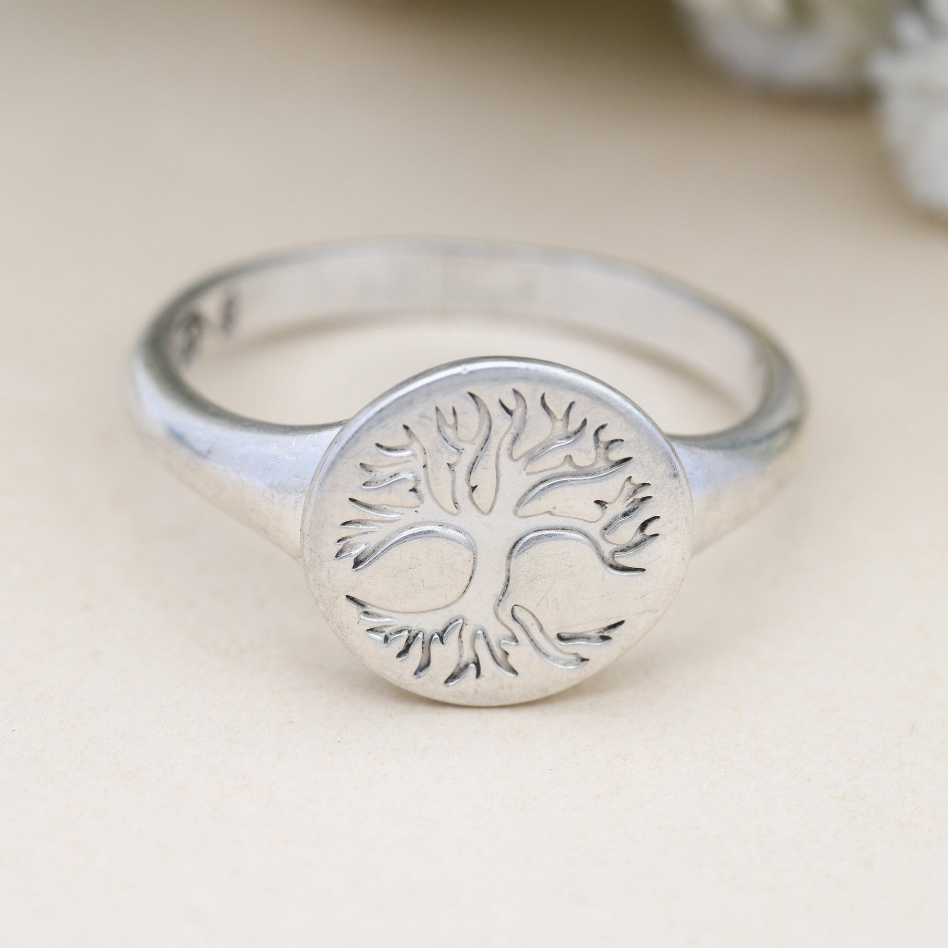 Sterling Silver St Justin Tree of Life Signet Ring - Celtic Design | Large Chunky Silver | UK Size - Y | US Size - 12