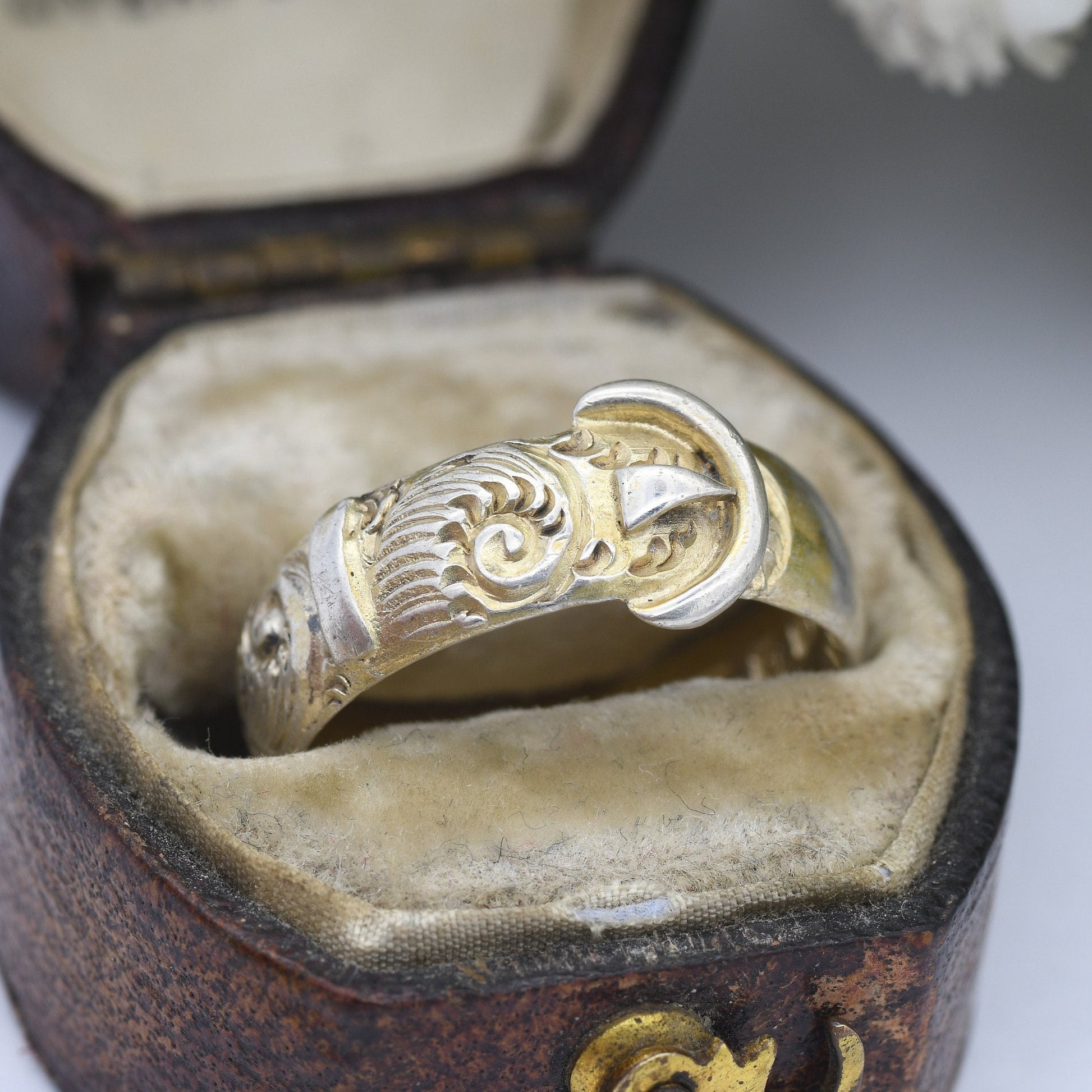 Antique Sterling Silver Buckle Ring 1884 Alfred George Griffiths - Victorian Unisex Band | Ornate Scrolling | UK Size - M | US Size - 6