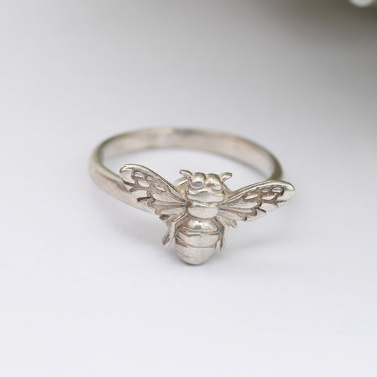 Sterling Silver Bee Ring - Detailed Insect Jewellery | UK Size - L | US Size - 5 3/4