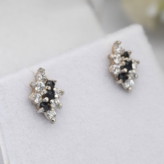 Vintage 9ct Gold Sapphire and CZ Stud Earrings - Diamond Shape | Butterfly Backs