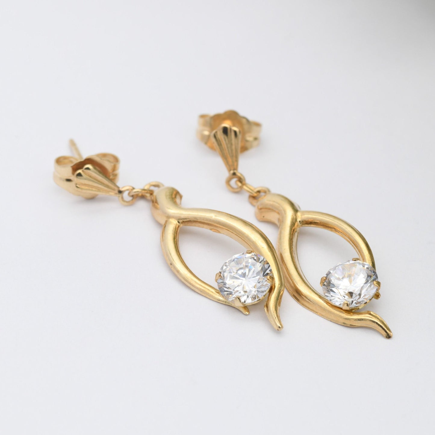 Vintage 9ct Gold CZ Drop Earrings - Sparkly Large Stone | 14ct Gold Butterfly Backs